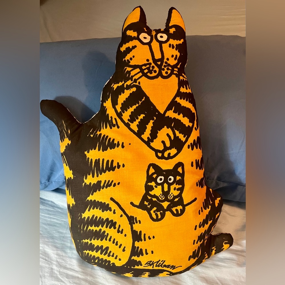B Kliban Cat Pillow Plush Momcat Kangaroo Mama Cat with Baby Plush 18"x10" Rare!